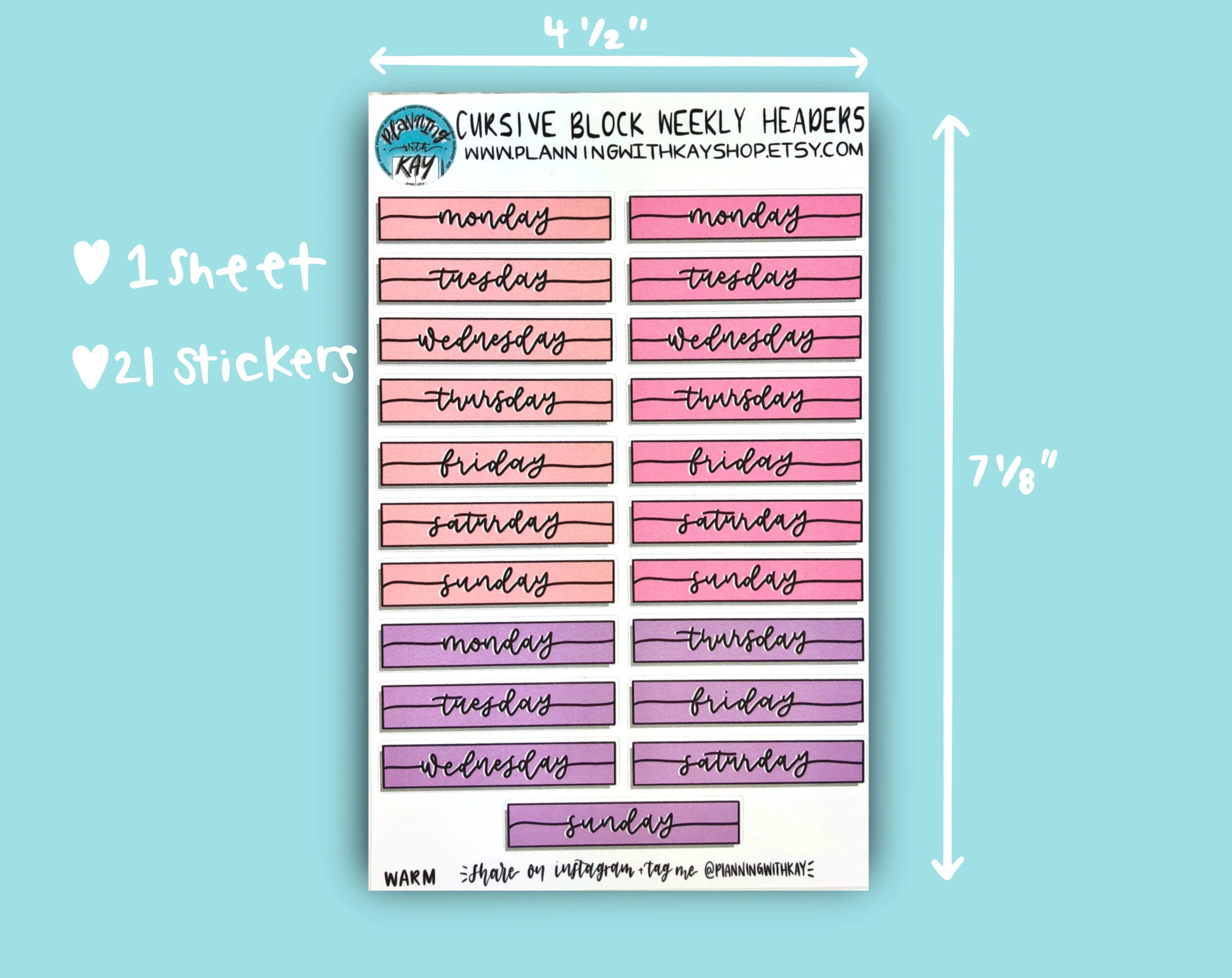 Cursive Block Weekly Headers