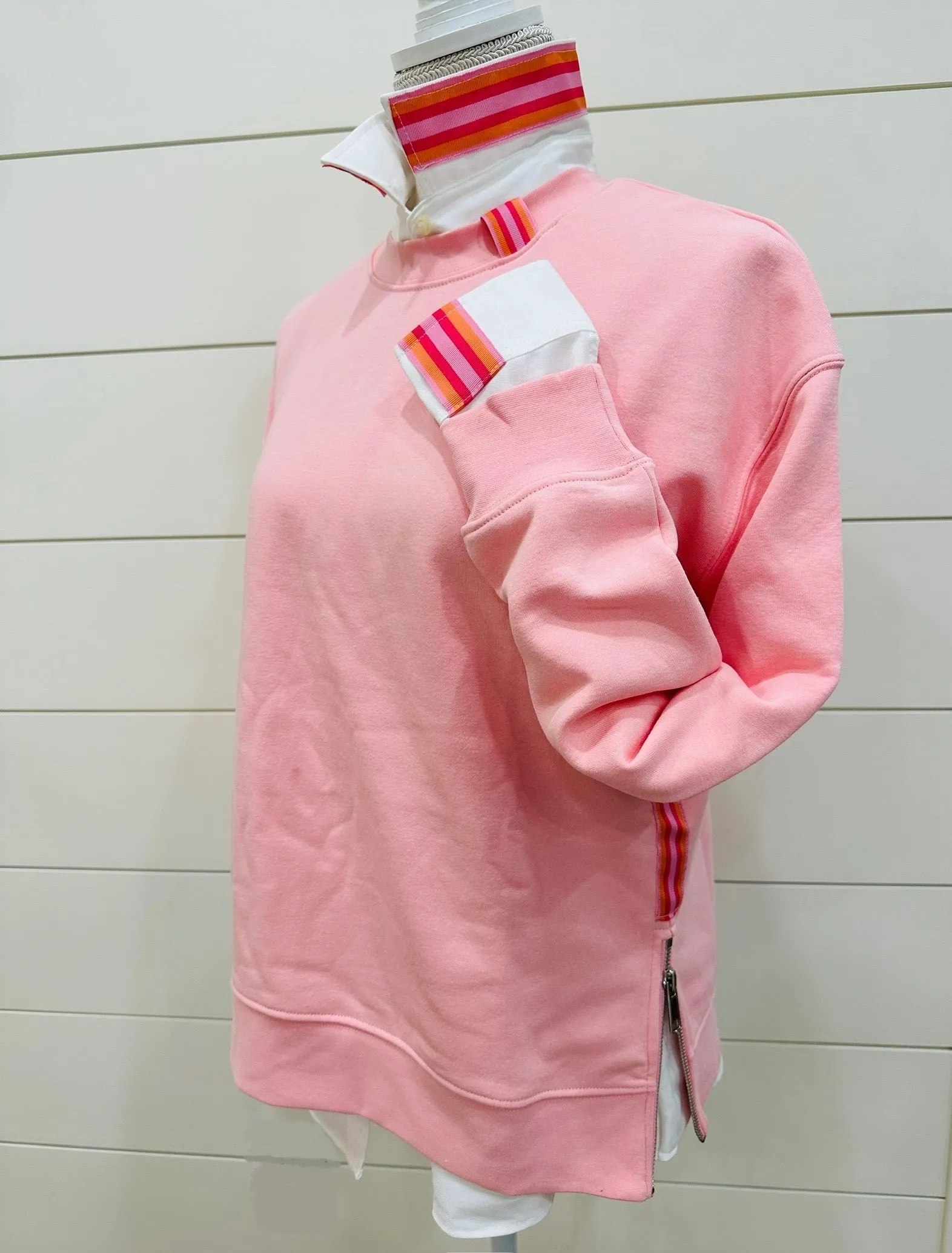 Danny Crew Neck Sweatshirt - Pink w Pink & Orange Stripe Ribbon (Danny08)