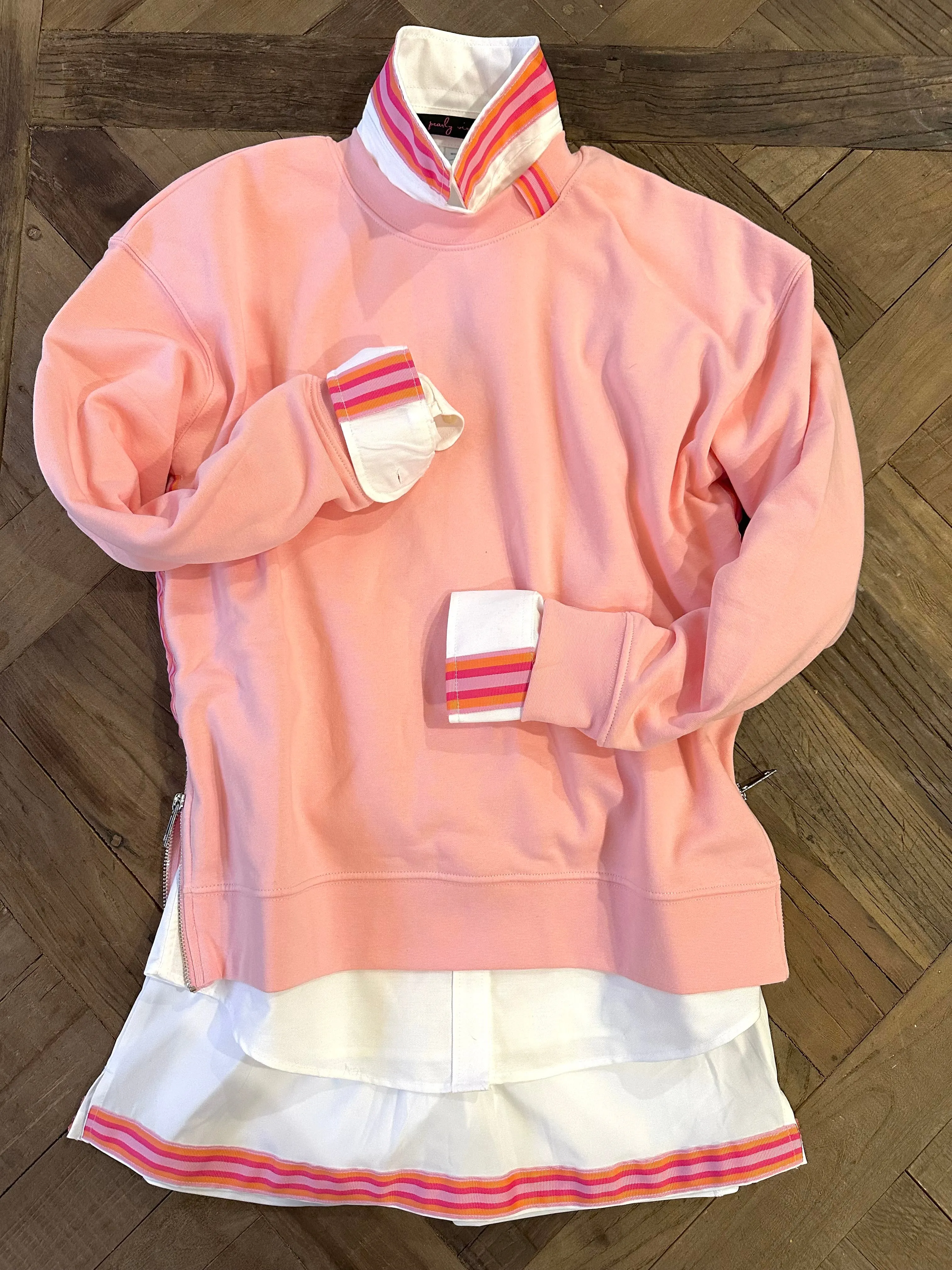 Danny Crew Neck Sweatshirt - Pink w Pink & Orange Stripe Ribbon (Danny08)