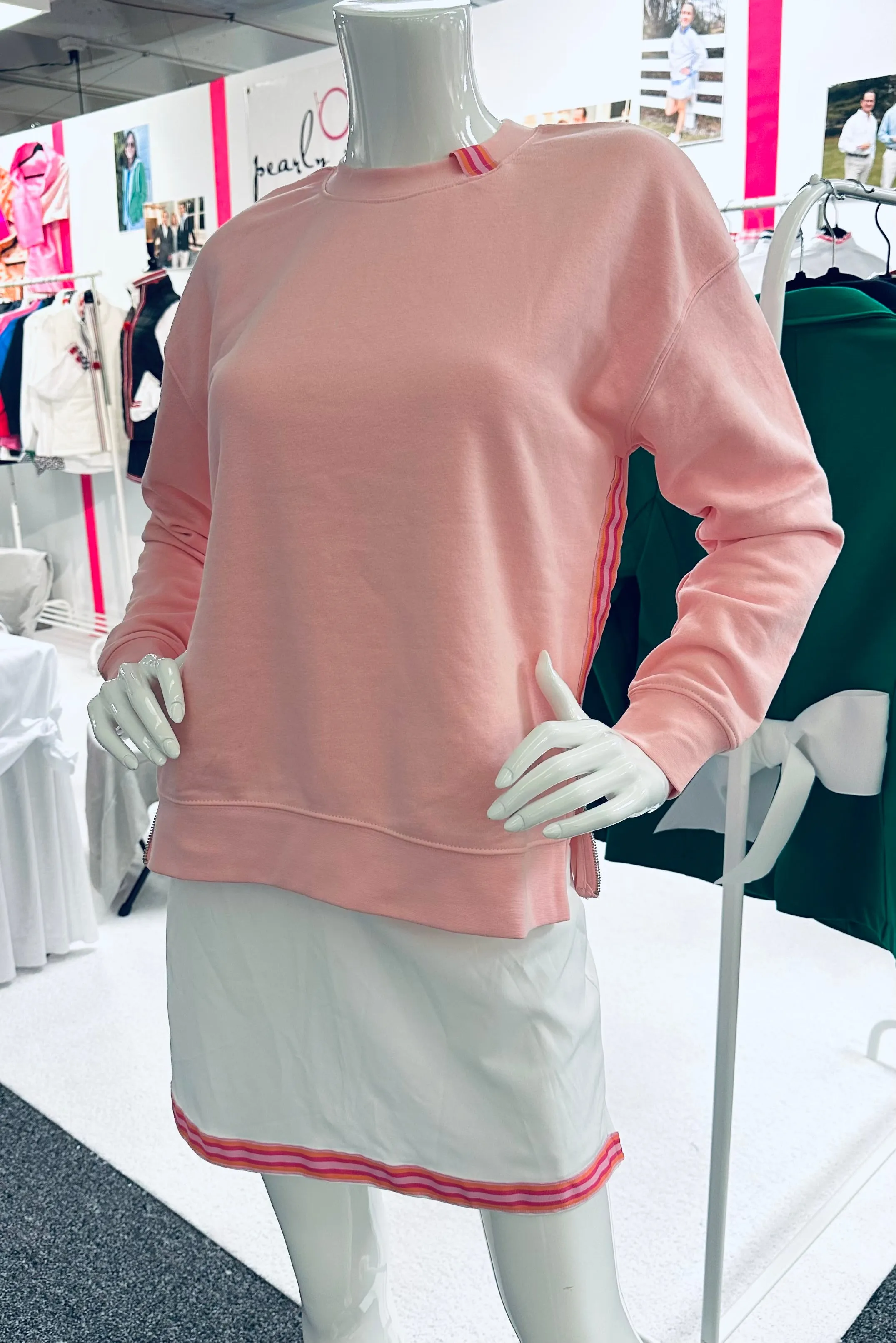 Danny Crew Neck Sweatshirt - Pink w Pink & Orange Stripe Ribbon (Danny08)