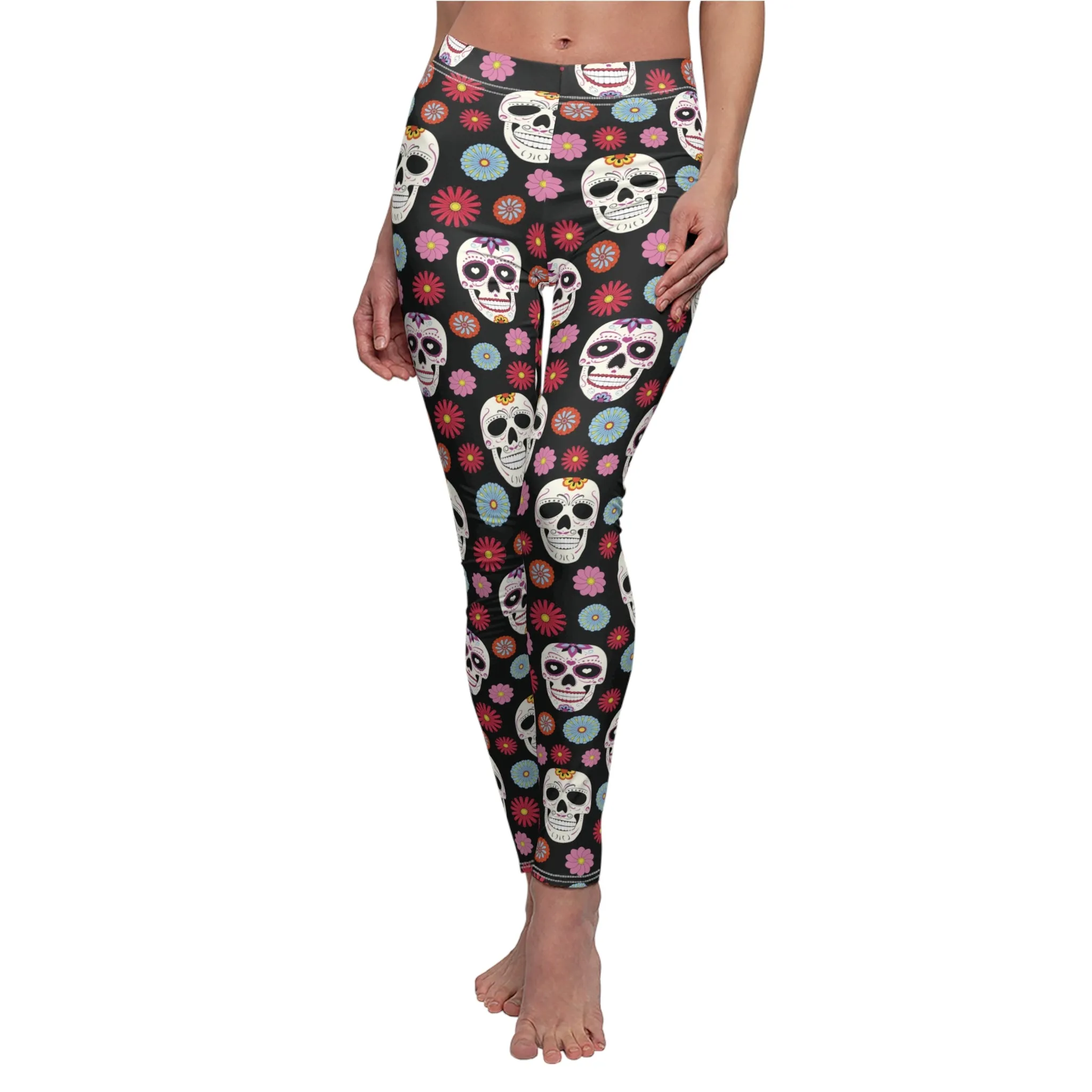 Day of The Dead Womens Leggings Sugar Skull Stretch Pants - Saiko Studio