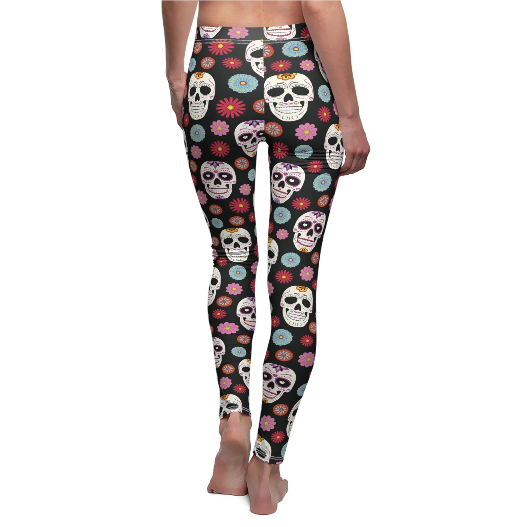 Day of The Dead Womens Leggings Sugar Skull Stretch Pants - Saiko Studio