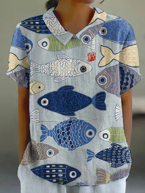 Diana - Short-sleeved Japanese fish top