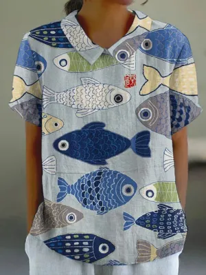 Diana - Short-sleeved Japanese fish top
