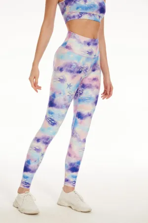 Dreamscape Women's High-Waisted Workout Leggings – Soft Cloud Tie-Dye Yoga Pants for Gym, Running & Lounge