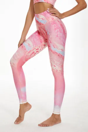 Dreamy Skies Women's Pink Cloud Leggings – High Waisted Soft Stretch Yoga Pants for Lounge, Workout, and Casual Wear