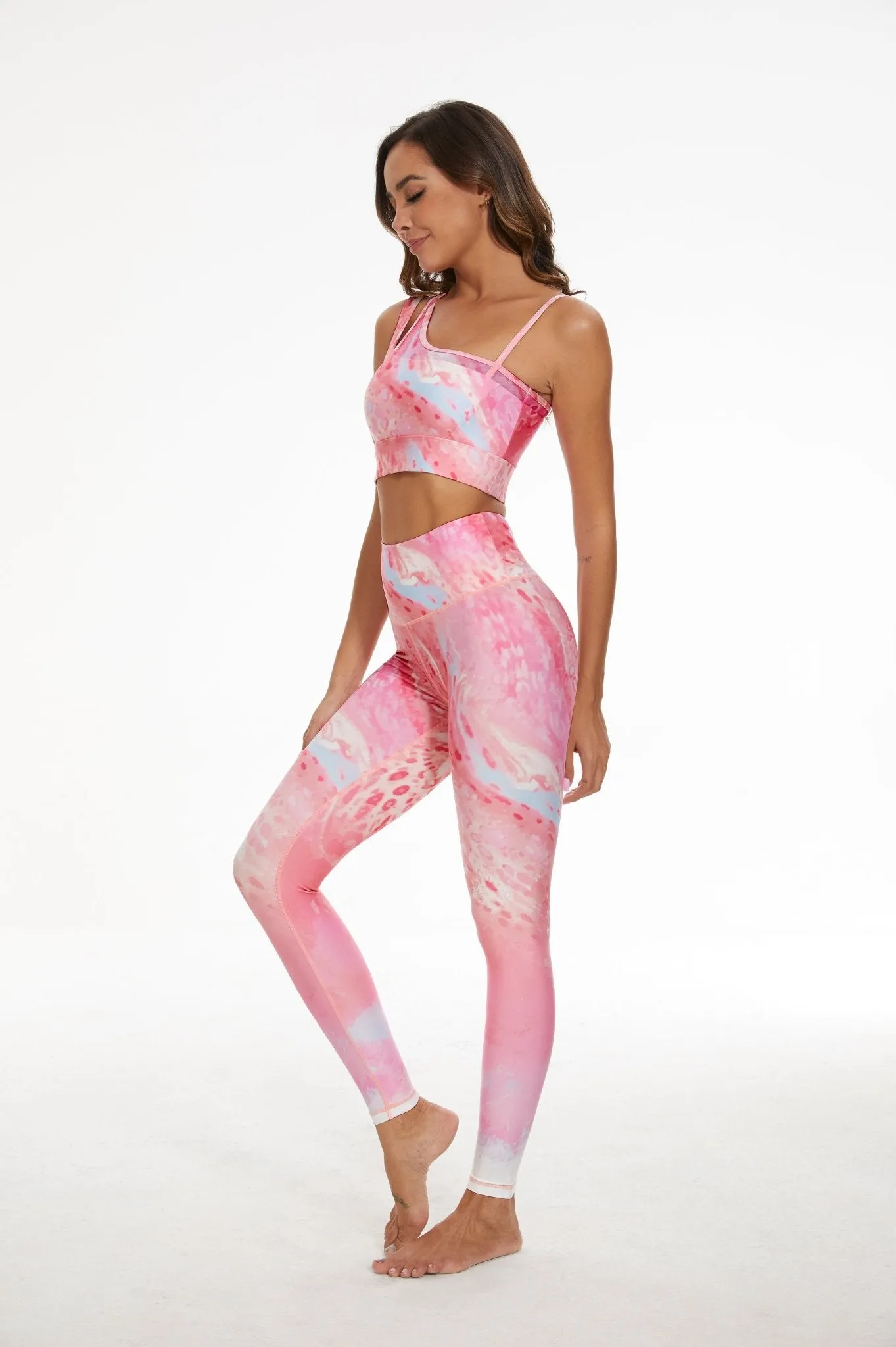 Dreamy Skies Women's Pink Cloud Leggings – High Waisted Soft Stretch Yoga Pants for Lounge, Workout, and Casual Wear