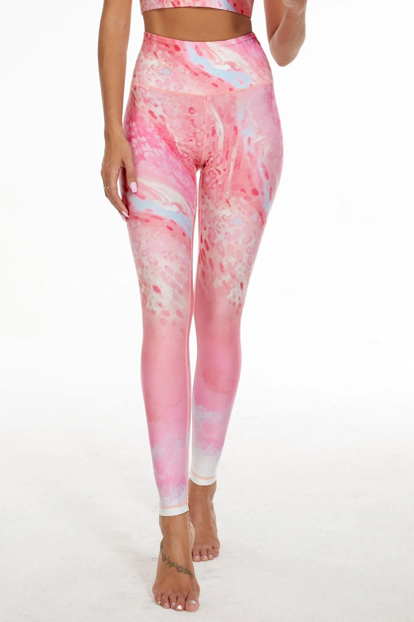 Dreamy Skies Women's Pink Cloud Leggings – High Waisted Soft Stretch Yoga Pants for Lounge, Workout, and Casual Wear