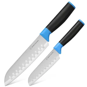 Dura Living 2-Piece Santoku Kitchen Knife Set -With Blade Guards - Black