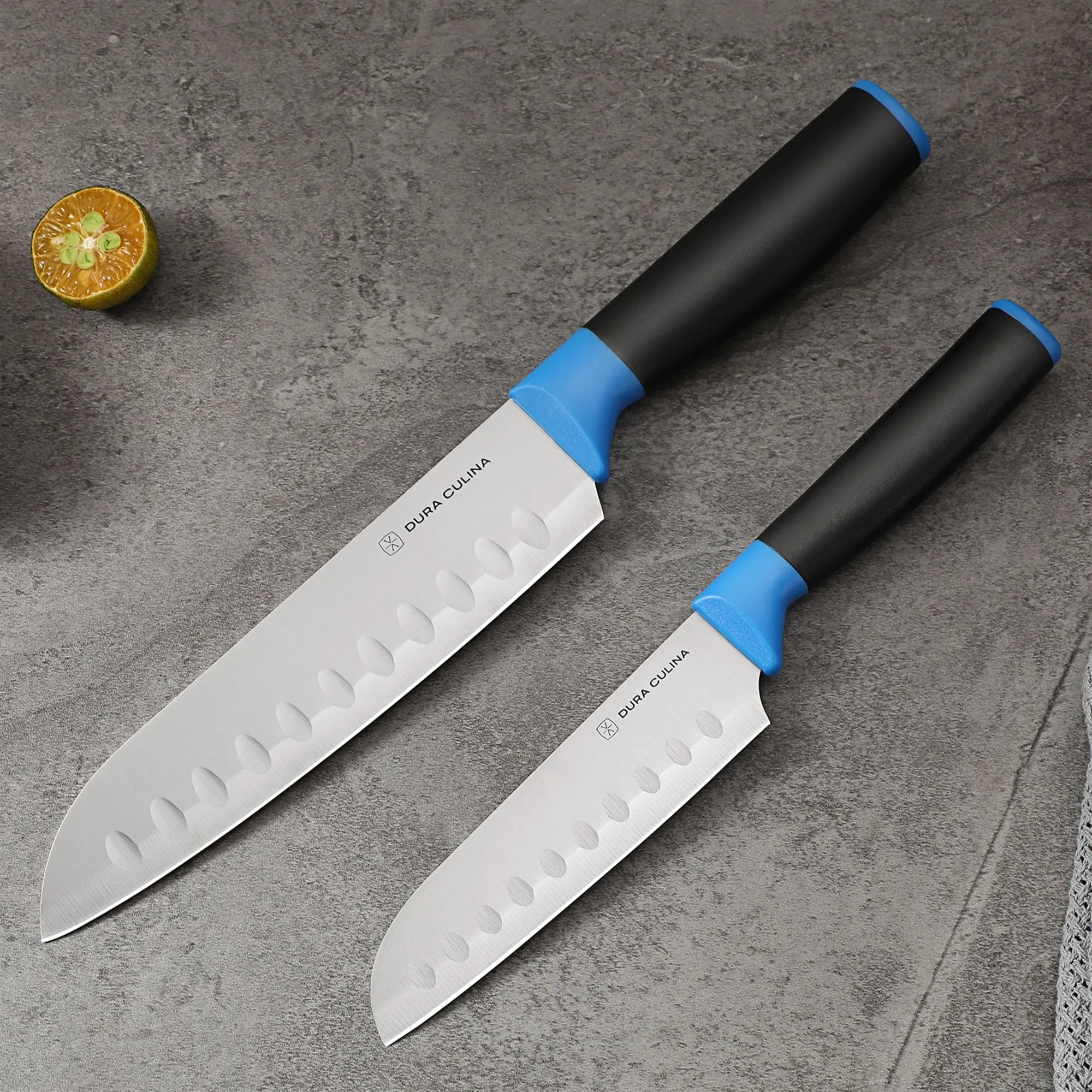 Dura Living 2-Piece Santoku Kitchen Knife Set -With Blade Guards - Black