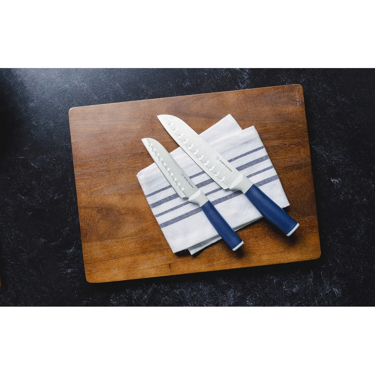Dura Living 2-Piece Santoku Kitchen Knife Set -With Blade Guards - Black