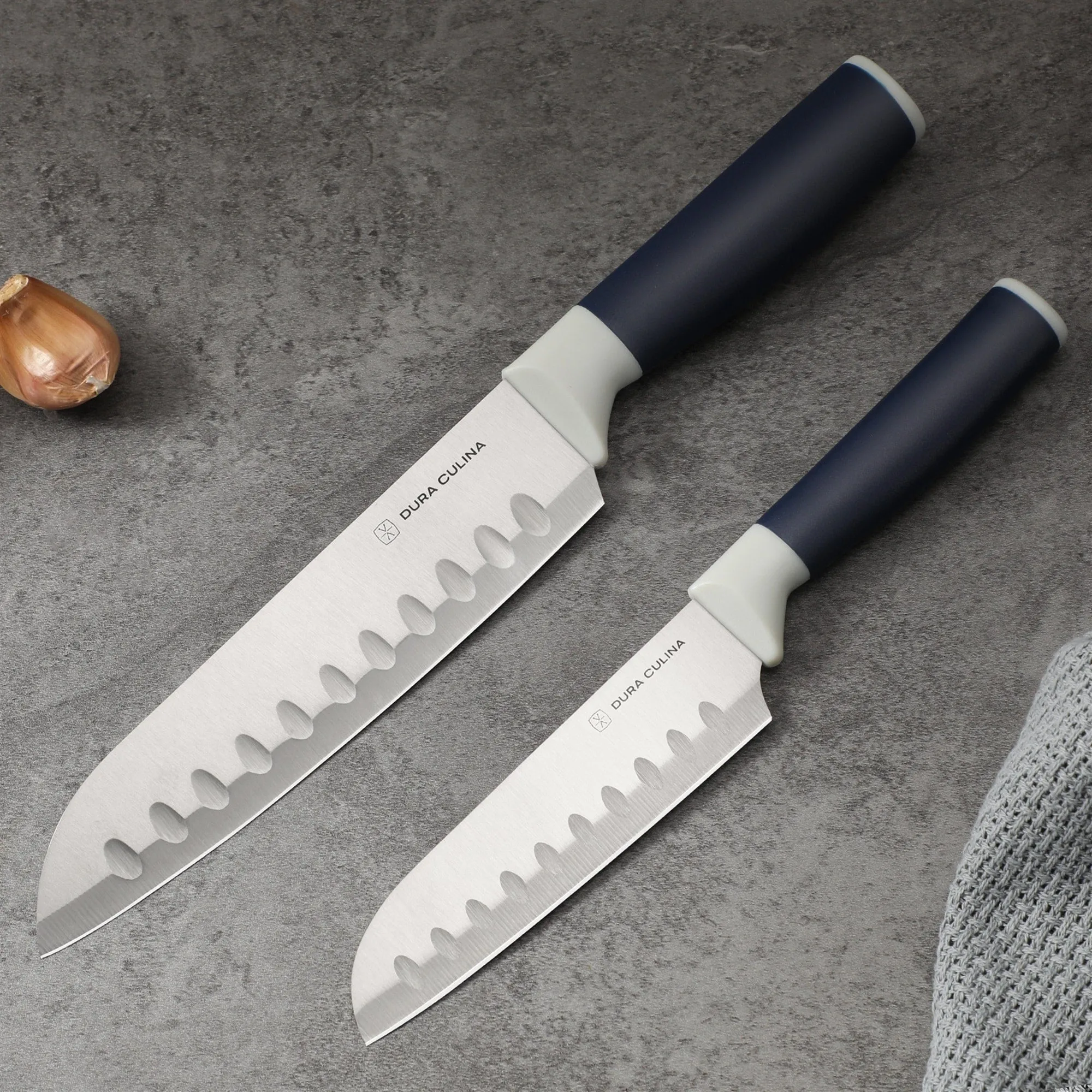 Dura Living 2-Piece Santoku Kitchen Knife Set -With Blade Guards - Black