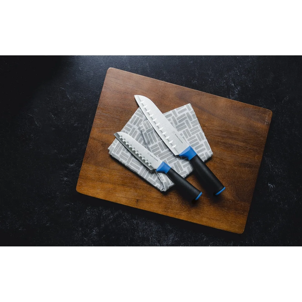 Dura Living 2-Piece Santoku Kitchen Knife Set -With Blade Guards - Black