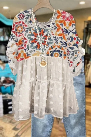 Elegant Contrast Graphic Print Blouse