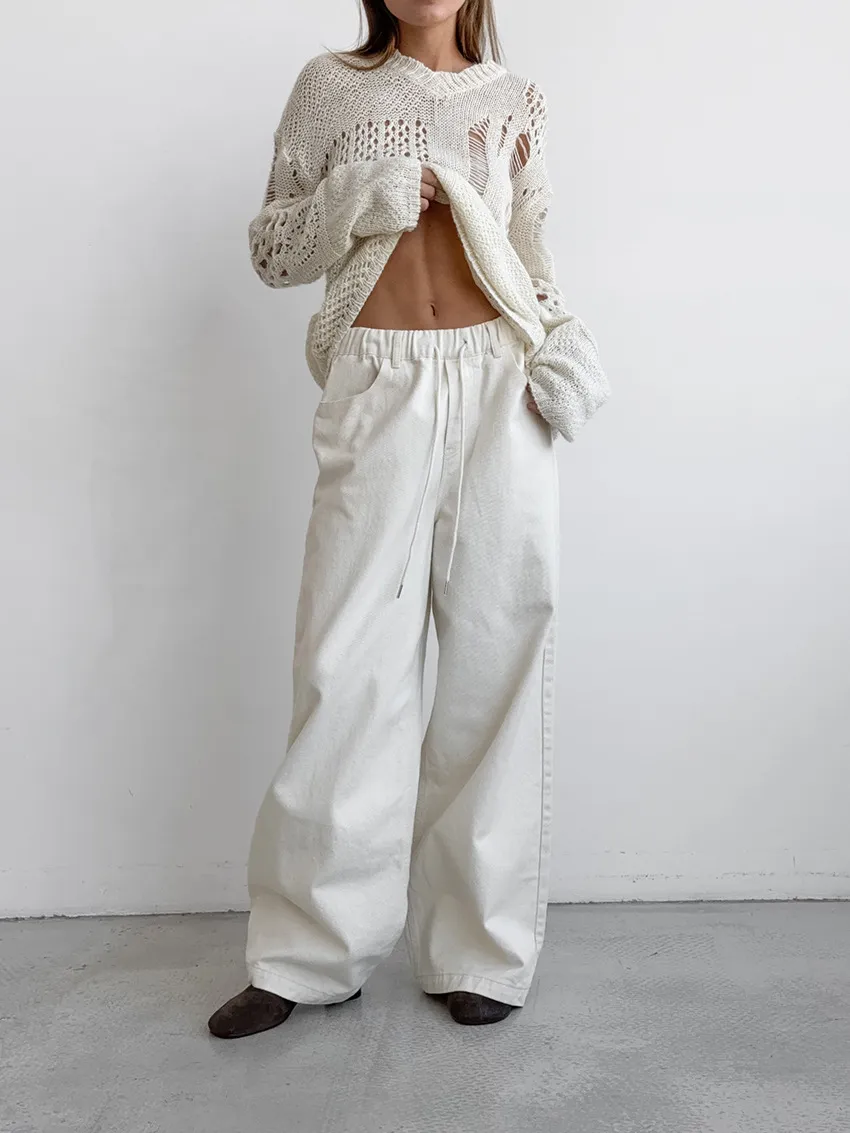 Elegant High-Waisted White Straight-Leg Pants for Women