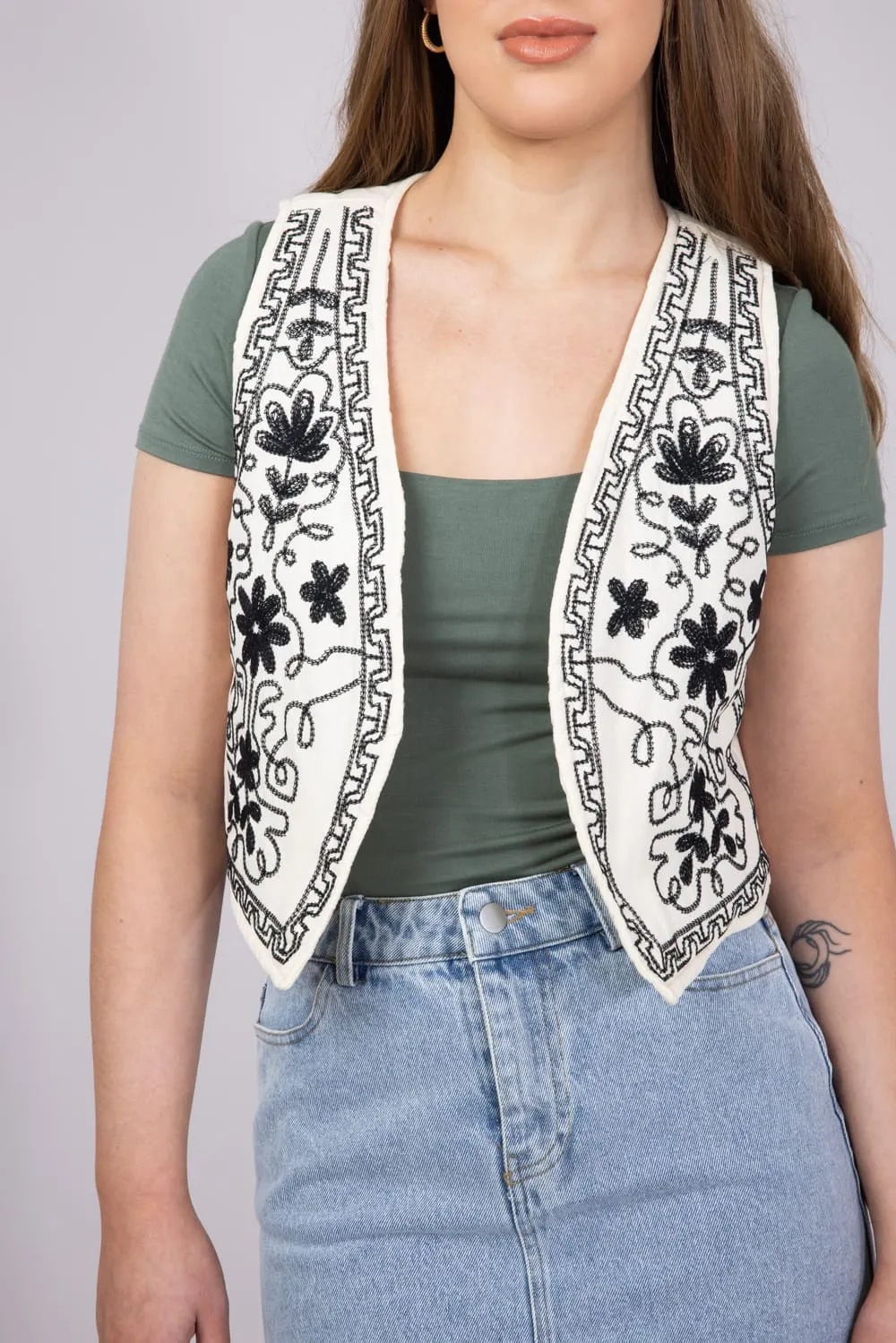 Embroidered Vest for Women in Cream | PSJ1358-CRM