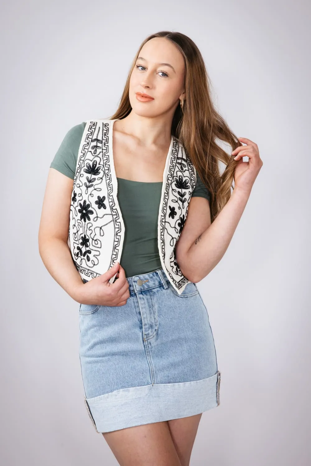 Embroidered Vest for Women in Cream | PSJ1358-CRM