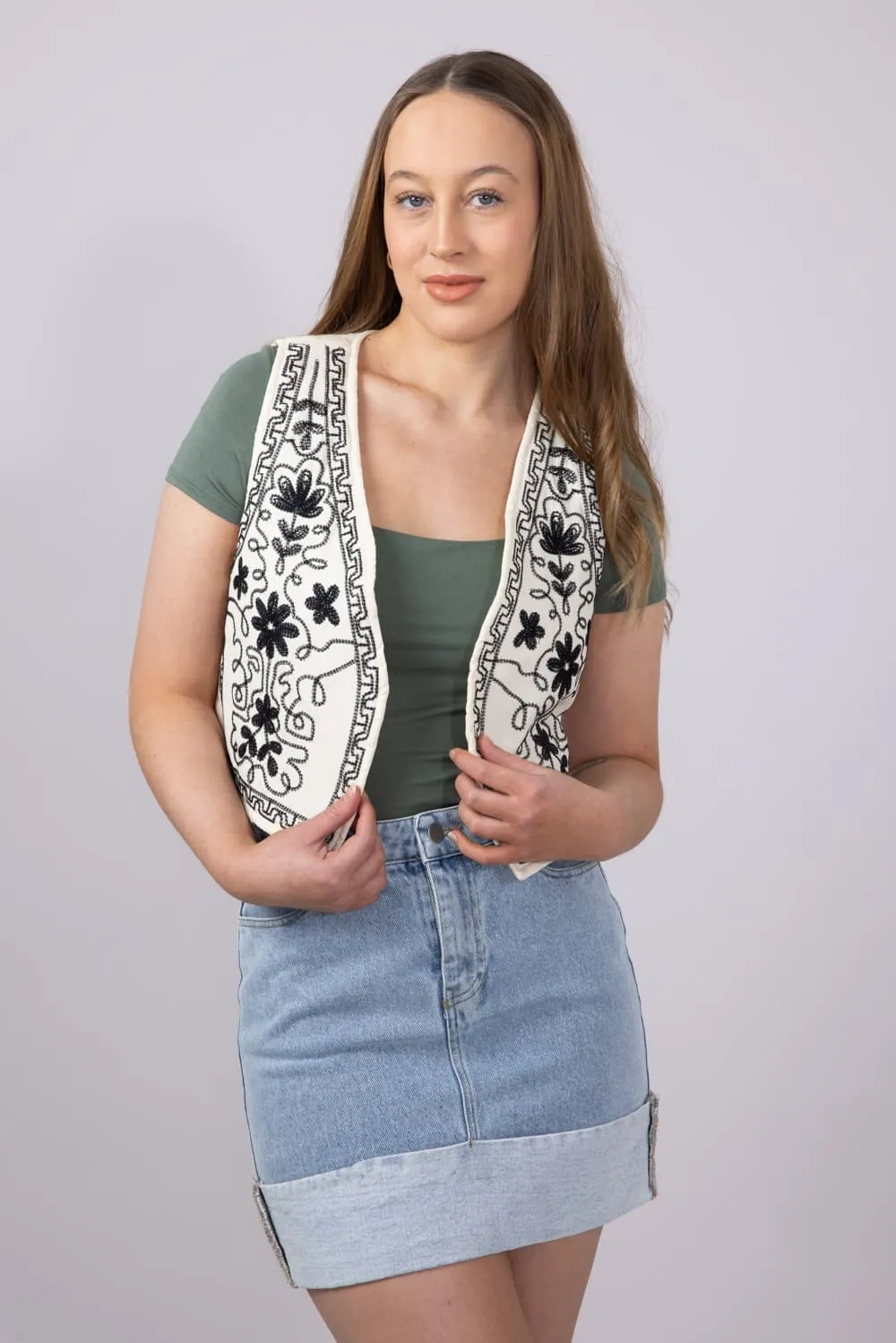 Embroidered Vest for Women in Cream | PSJ1358-CRM