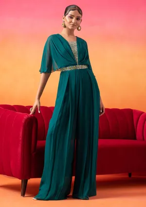 Emerald green pre-draped jumpsuit
