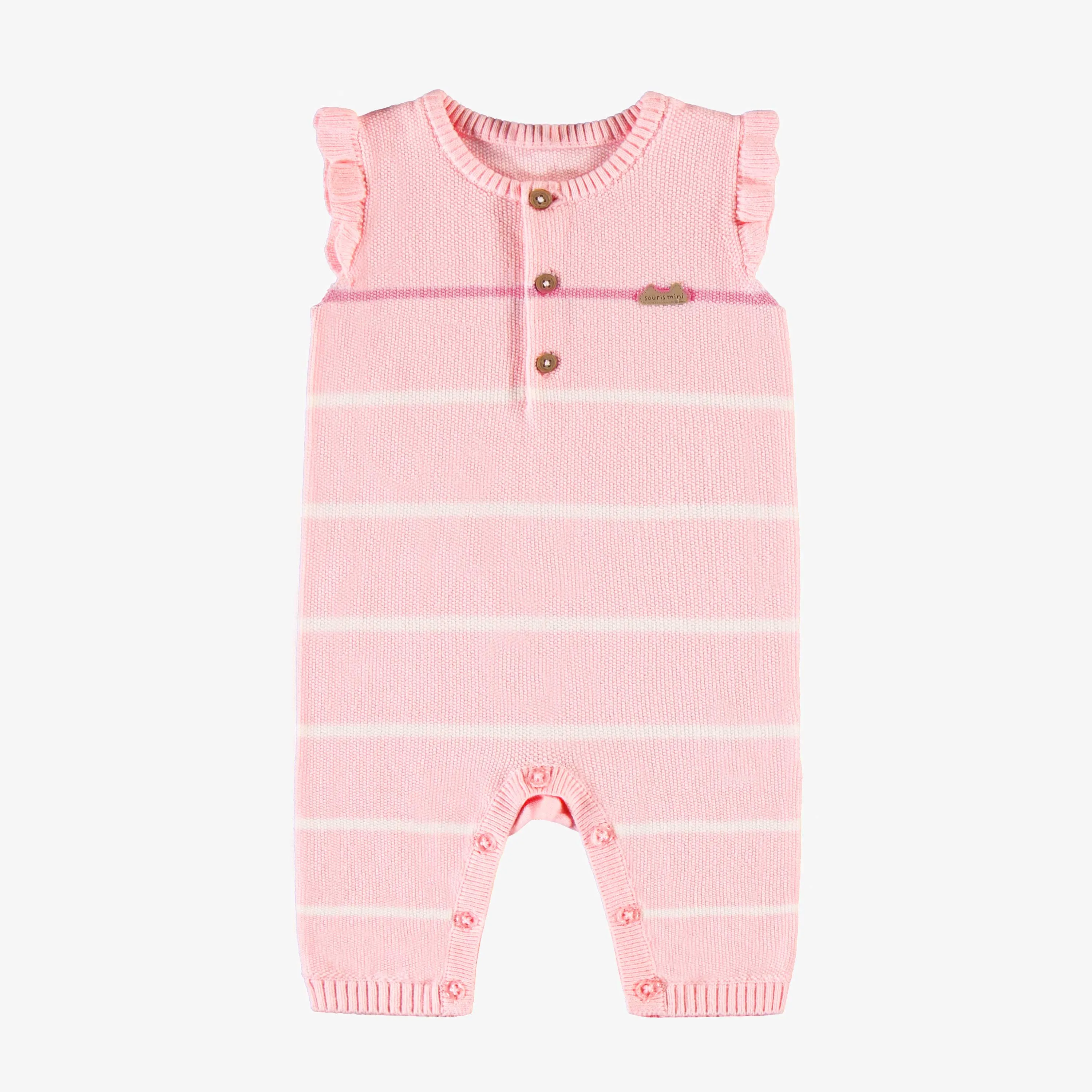 Ensemble une pièce rose avec volants et rayures, naissance || Pink one piece with ruffles and stripes, newborn