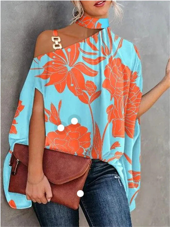 Estafania - Bat-sleeved summer T-shirt with print