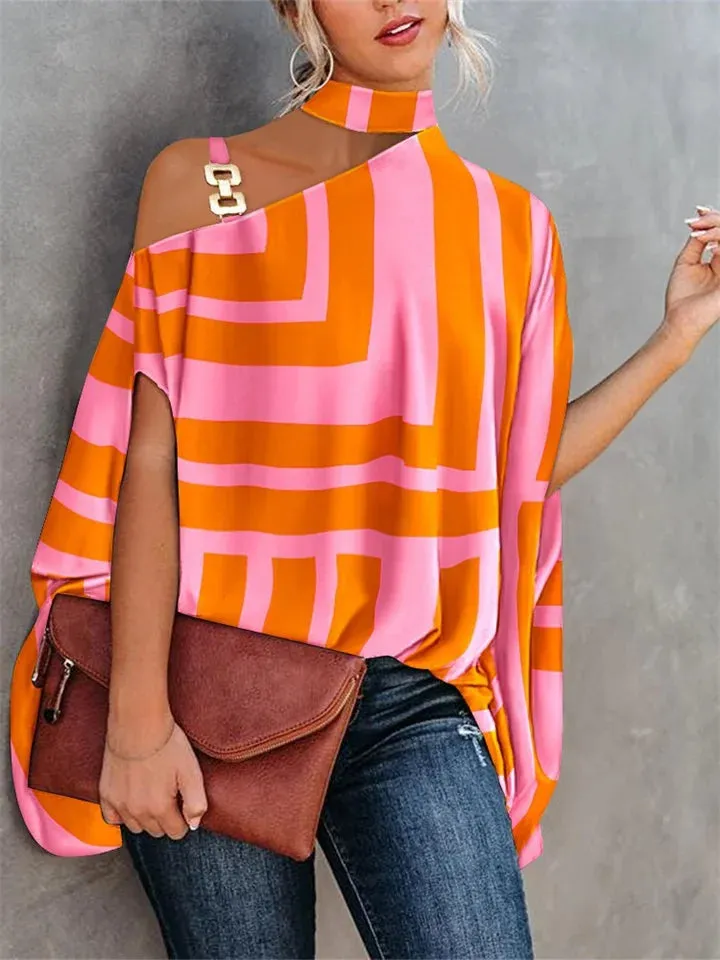 Estafania - Bat-sleeved summer T-shirt with print