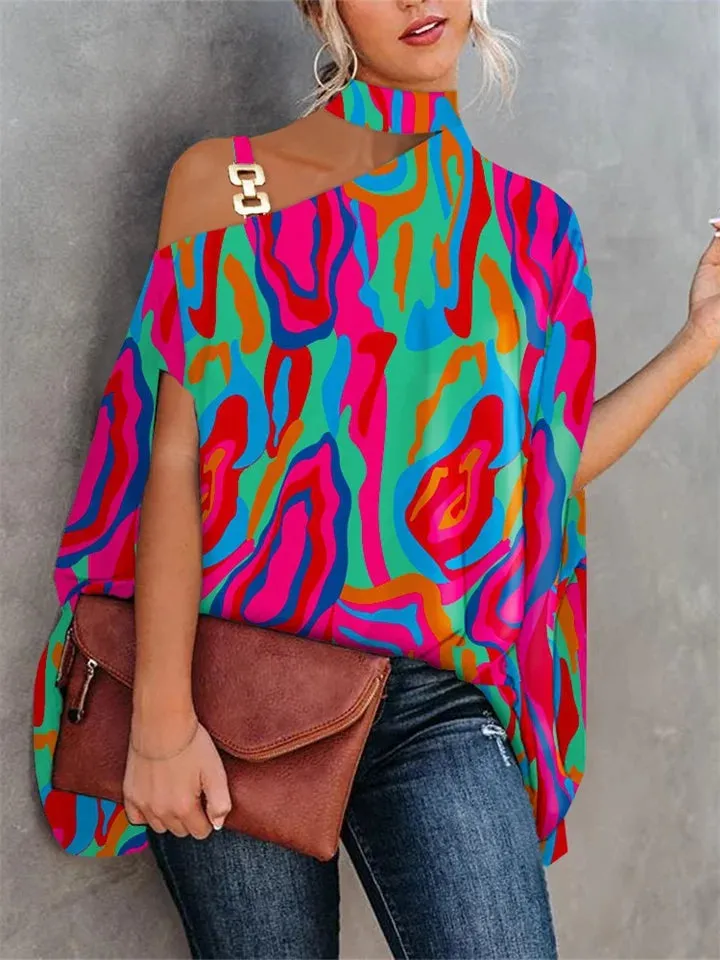 Estafania - Bat-sleeved summer T-shirt with print