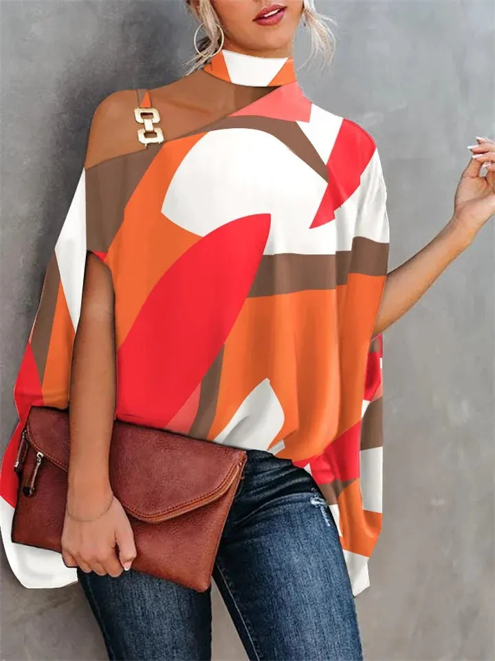 Estafania - Bat-sleeved summer T-shirt with print