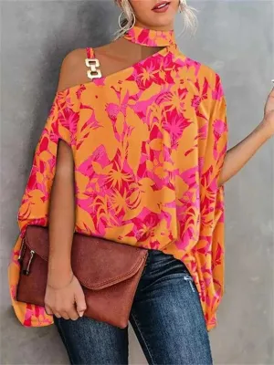Estafania - Bat-sleeved summer T-shirt with print