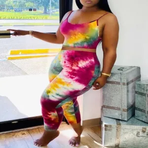 Fantasy Spaghetti Strap Two Piece Tie Dye Pants Set