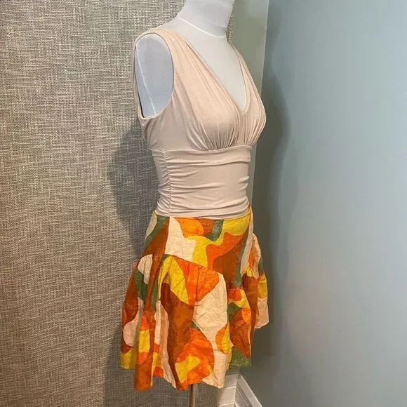 Fe Noel x Target Collab Linen Orange Yellow Green Mini Skirt 8