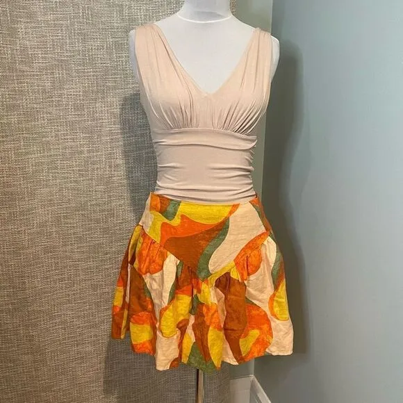 Fe Noel x Target Collab Linen Orange Yellow Green Mini Skirt 8