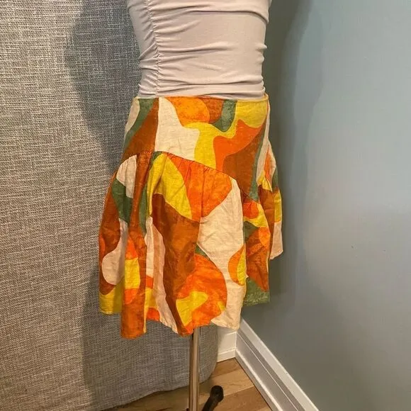 Fe Noel x Target Collab Linen Orange Yellow Green Mini Skirt 8