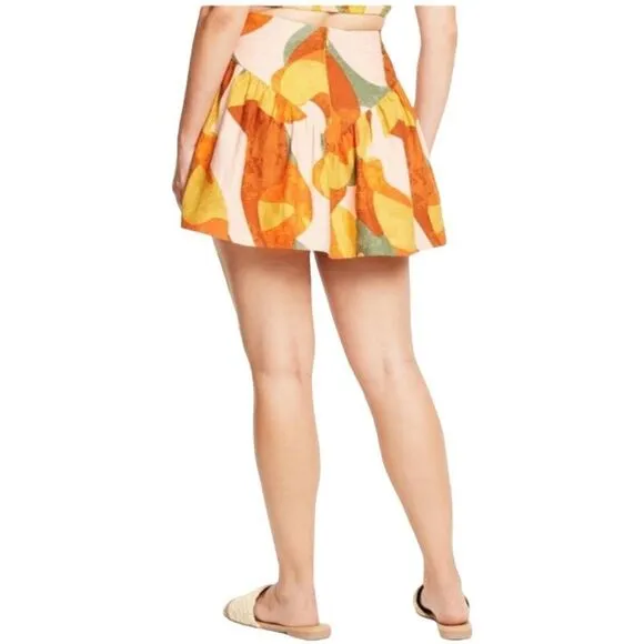 Fe Noel x Target Collab Linen Orange Yellow Green Mini Skirt 8