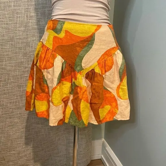 Fe Noel x Target Collab Linen Orange Yellow Green Mini Skirt 8
