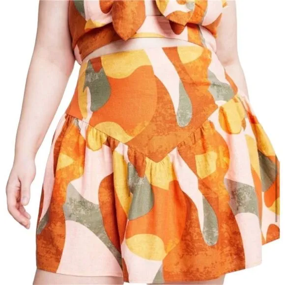 Fe Noel x Target Collab Linen Orange Yellow Green Mini Skirt 8