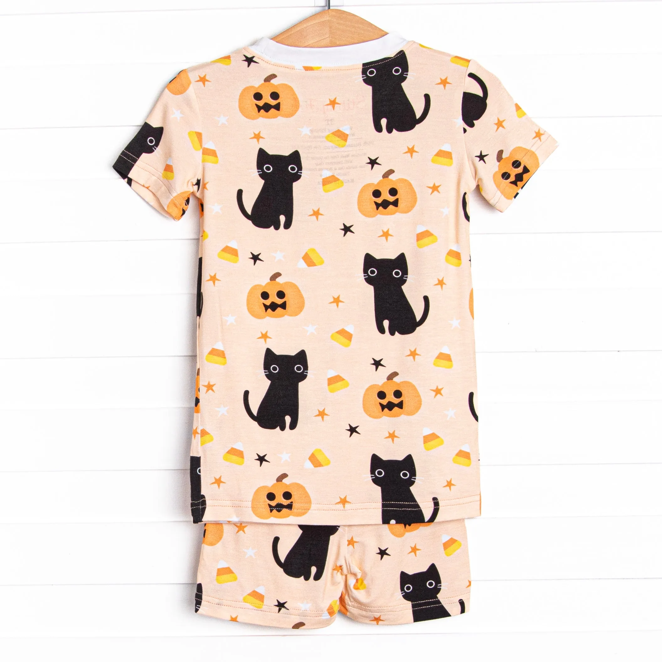 Feline Spooky Bamboo Pajama Short Set, Orange