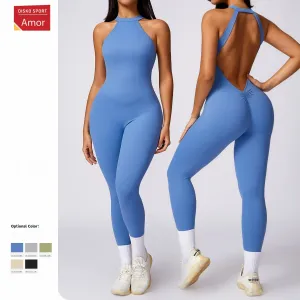 Female one-piece yoga wear peach hip lift beauty back outdoor running tight sports quick drying fitness wear