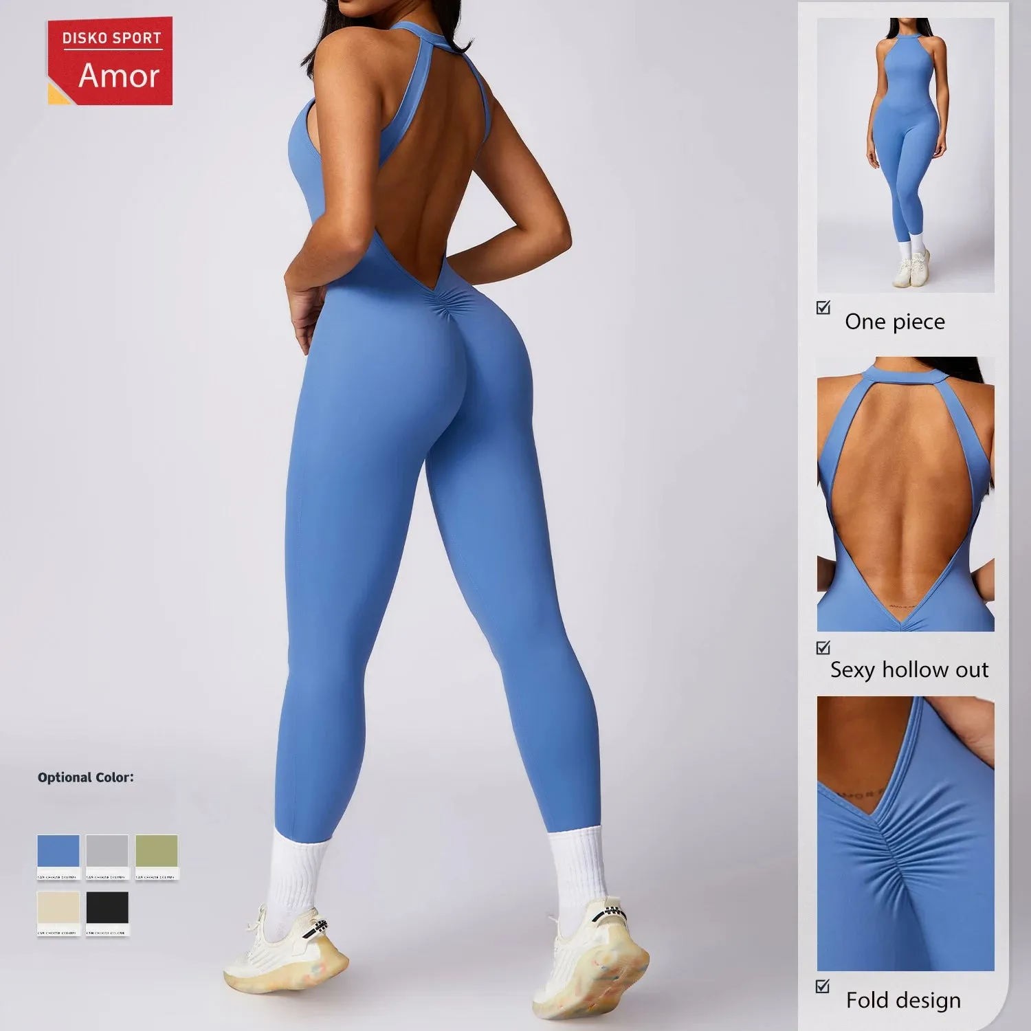 Female one-piece yoga wear peach hip lift beauty back outdoor running tight sports quick drying fitness wear