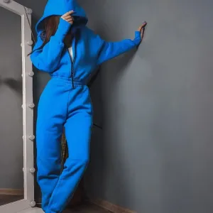 Fleece Sport Jumpsuit Women's Playsuit Sportswear Female Long Sleeve Zipper Hoodies Jumpsuits Zipper Up Autumn Winter Overalls