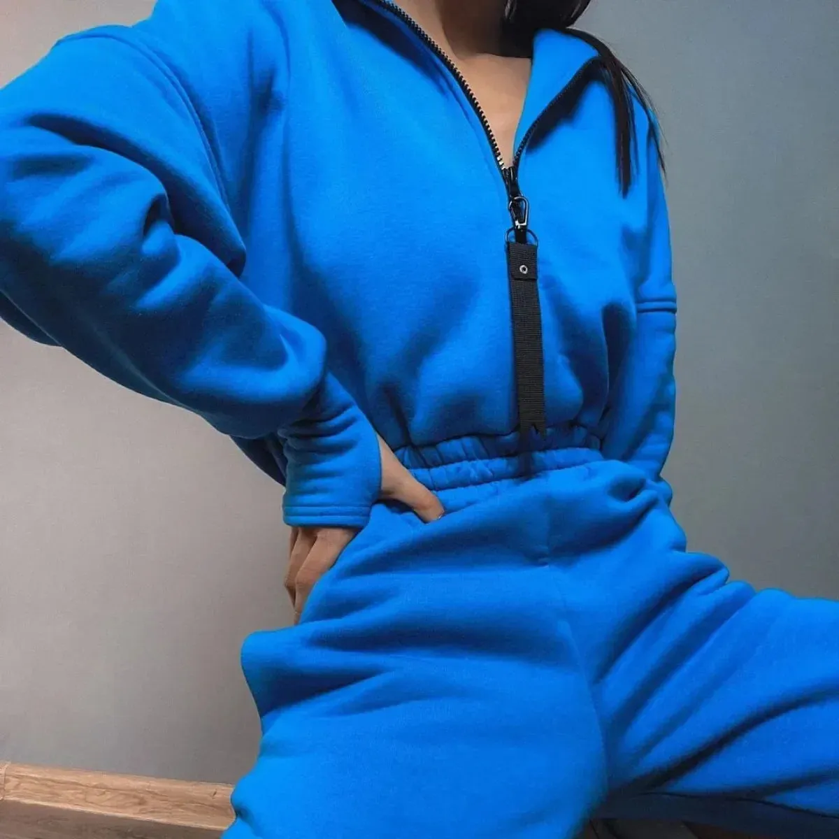 Fleece Sport Jumpsuit Women's Playsuit Sportswear Female Long Sleeve Zipper Hoodies Jumpsuits Zipper Up Autumn Winter Overalls