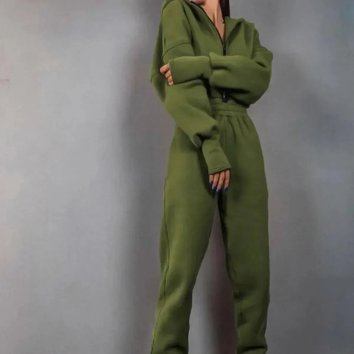 Fleece Sport Jumpsuit Women's Playsuit Sportswear Female Long Sleeve Zipper Hoodies Jumpsuits Zipper Up Autumn Winter Overalls