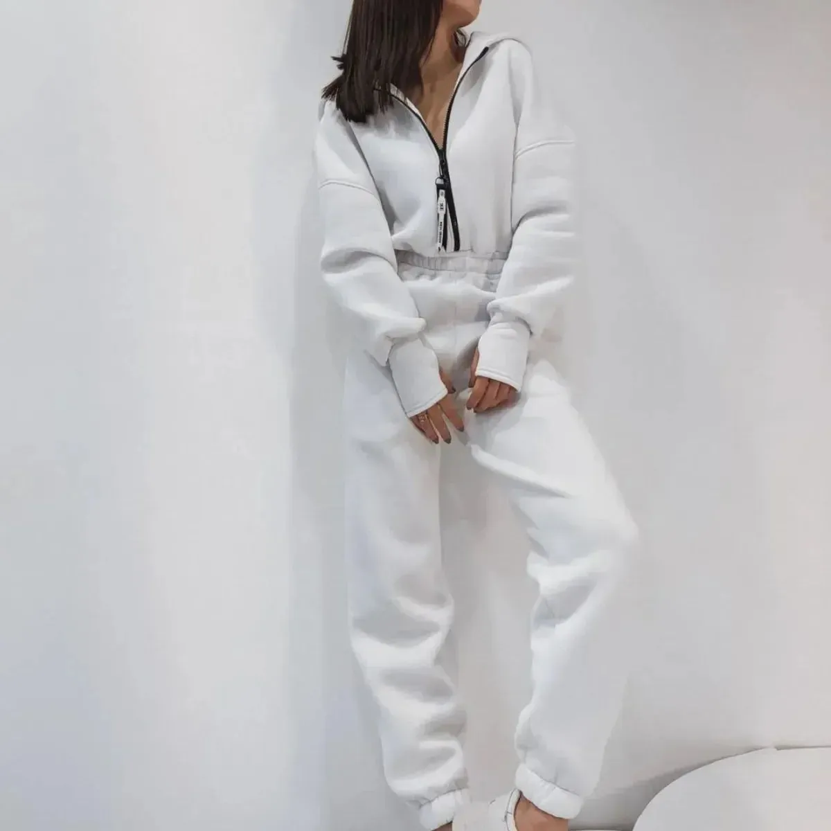 Fleece Sport Jumpsuit Women's Playsuit Sportswear Female Long Sleeve Zipper Hoodies Jumpsuits Zipper Up Autumn Winter Overalls