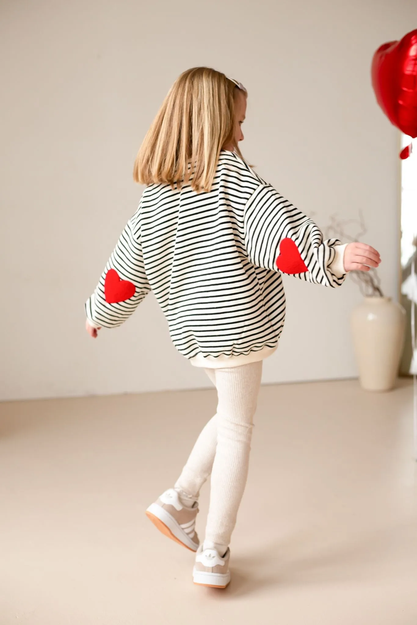 Fleece Stripe Heart Sweatshirt - Embroidered (Initial)