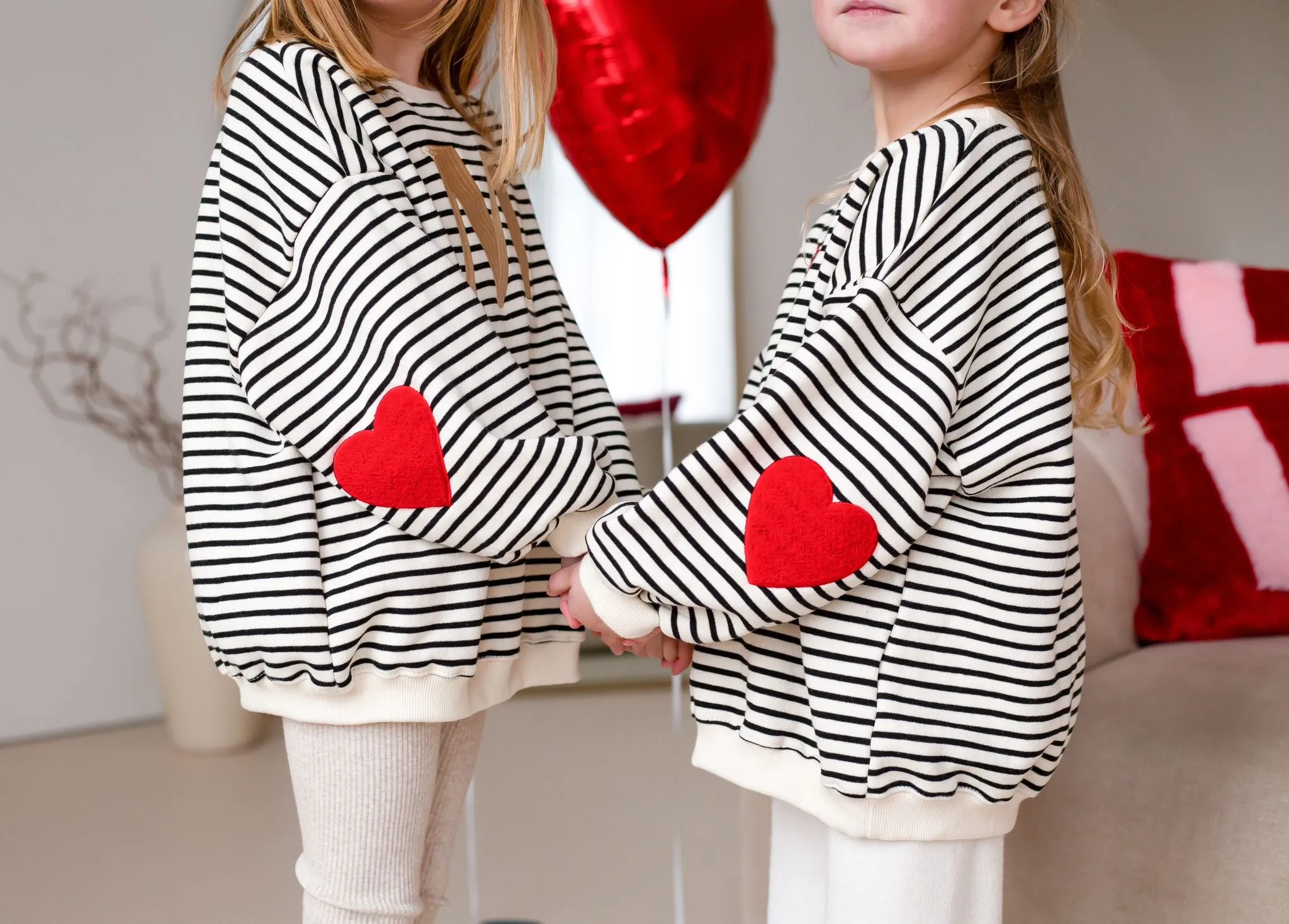 Fleece Stripe Heart Sweatshirt - Embroidered (Initial)