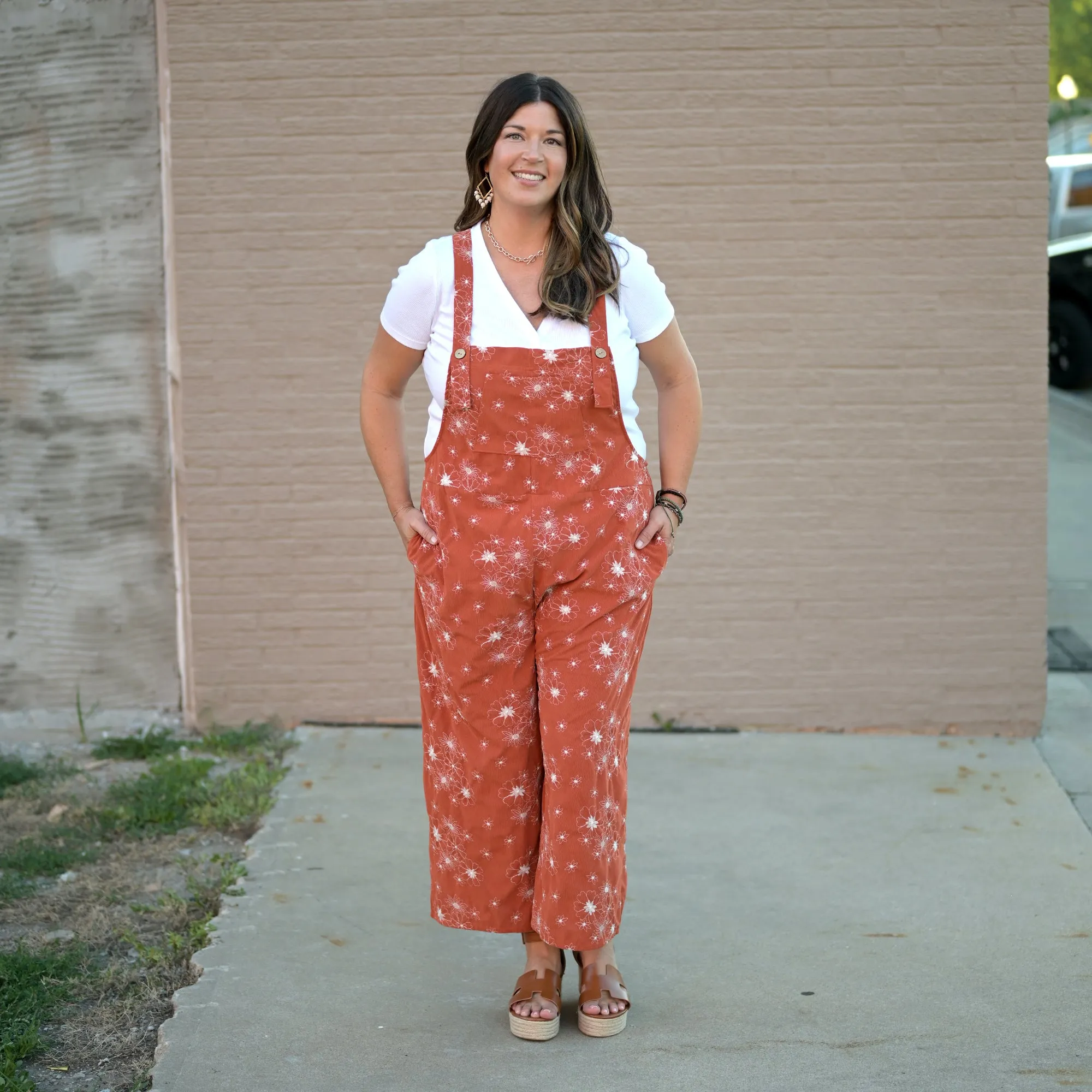 Floral Embroidered Overalls