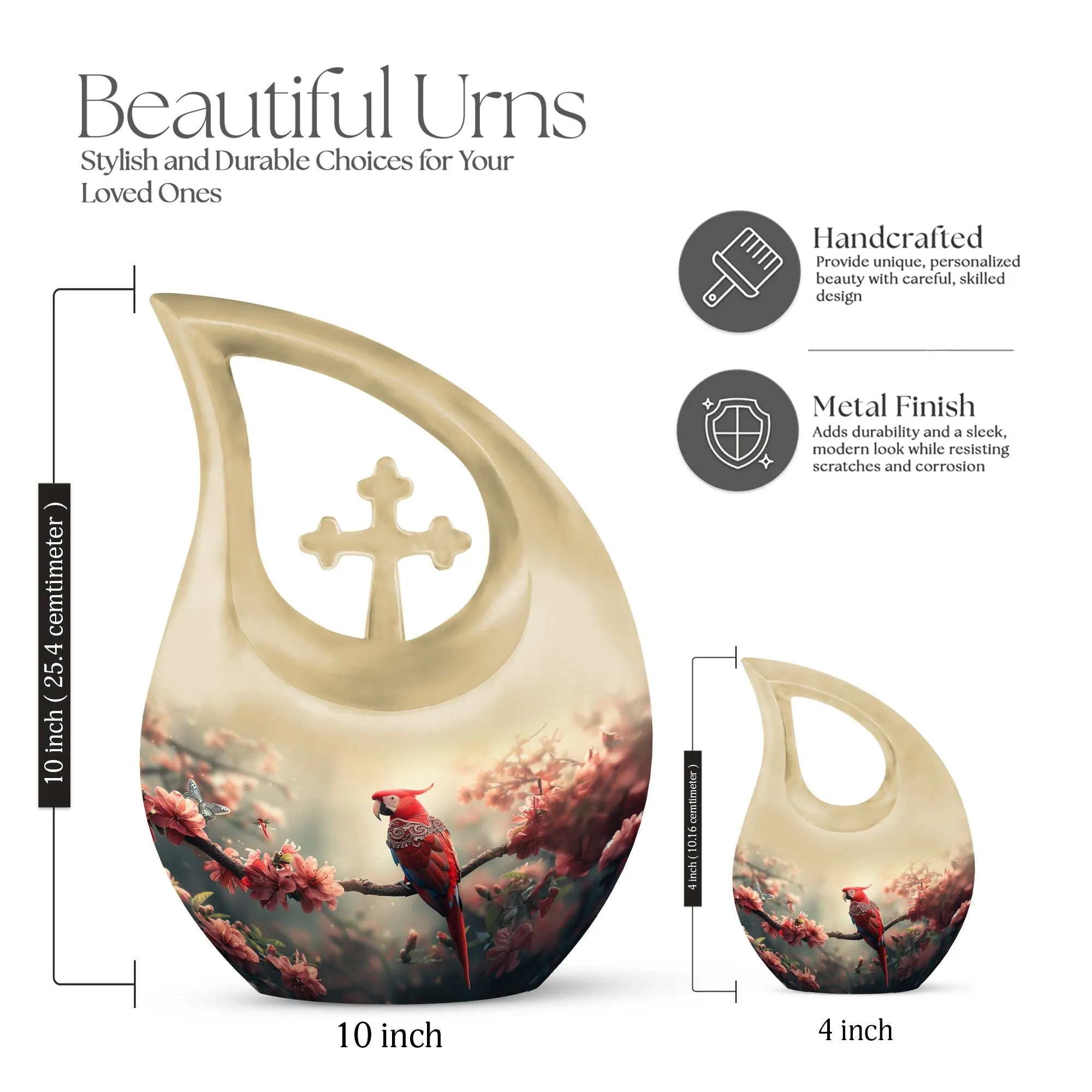 Floral Scarlet Tribute - Elegant Memorial Urn Designed for Women
