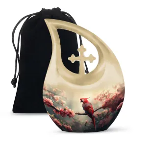 Floral Scarlet Tribute - Elegant Memorial Urn Designed for Women