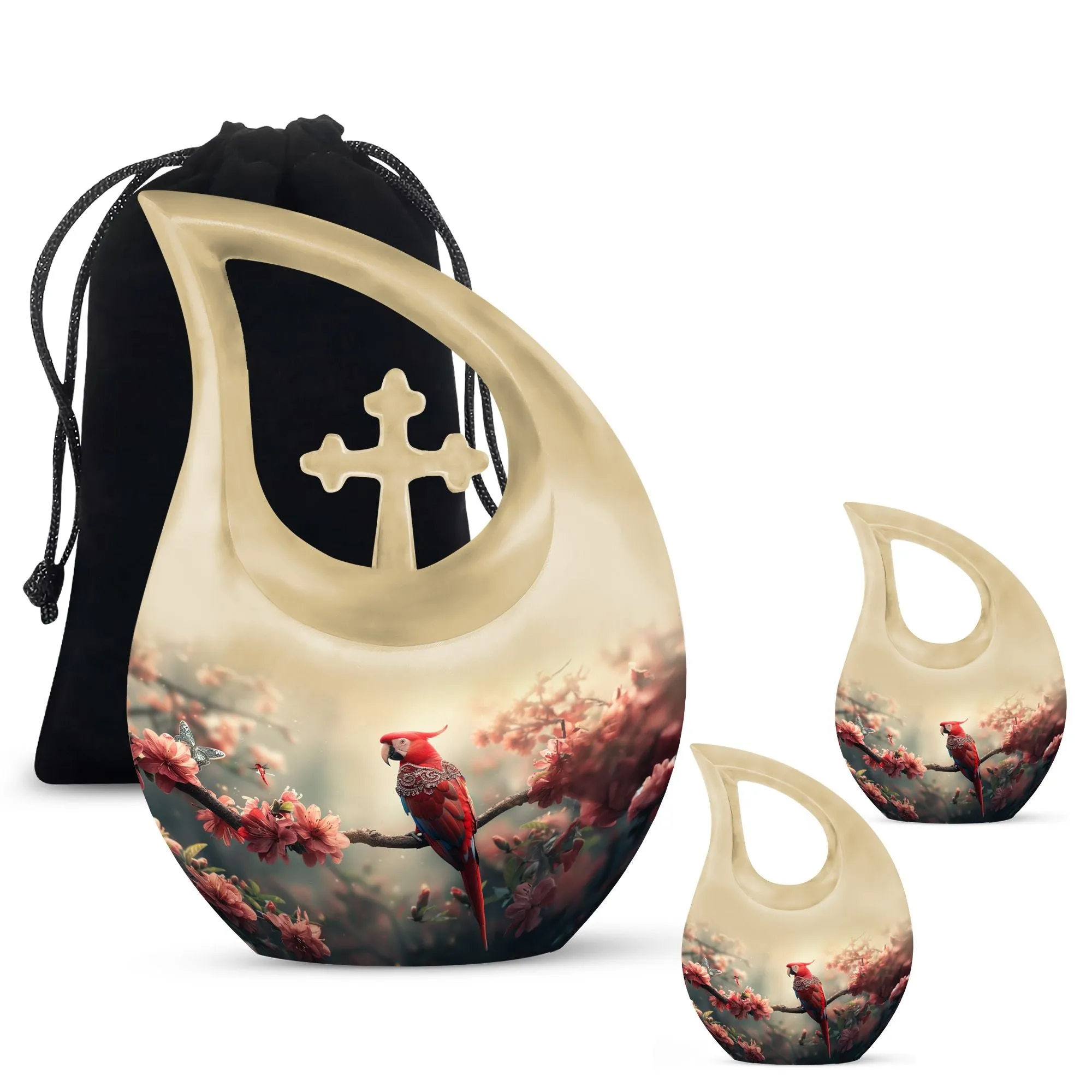 Floral Scarlet Tribute - Elegant Memorial Urn Designed for Women