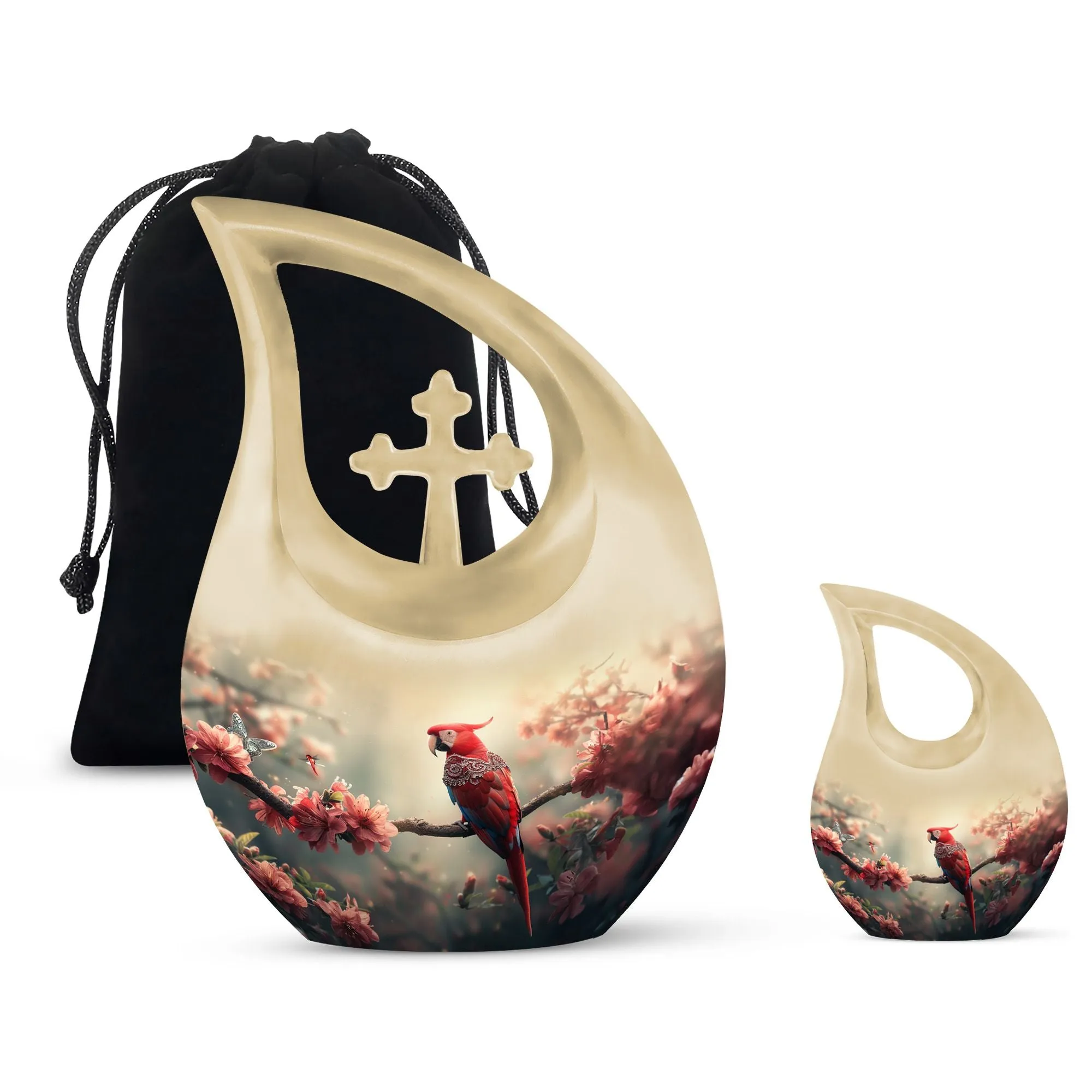 Floral Scarlet Tribute - Elegant Memorial Urn Designed for Women